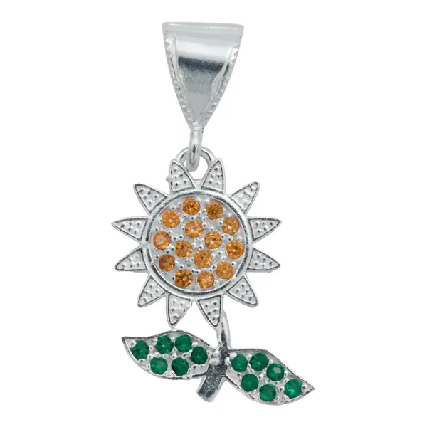 Dije Flor de Plata .925 con Zirconia Naranja Diseño Floral - Imagen 1