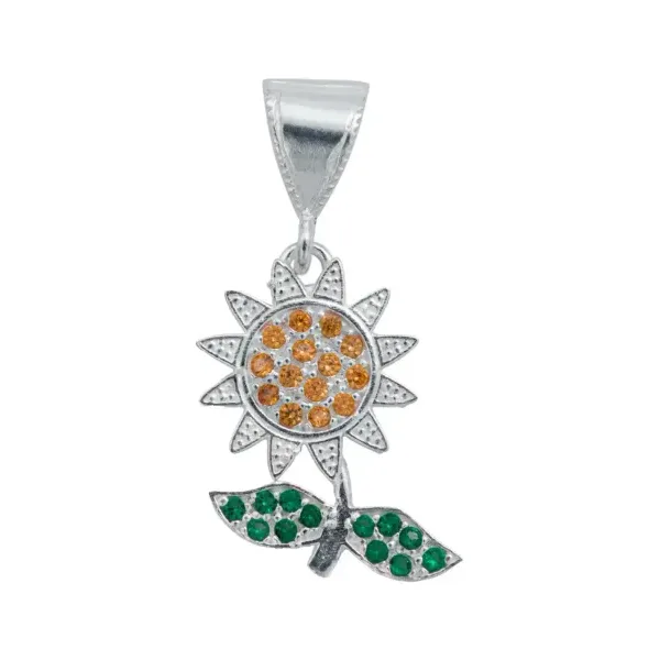 Dije Flor de Plata .925 con Zirconia Naranja Diseño Floral - Imagen 1