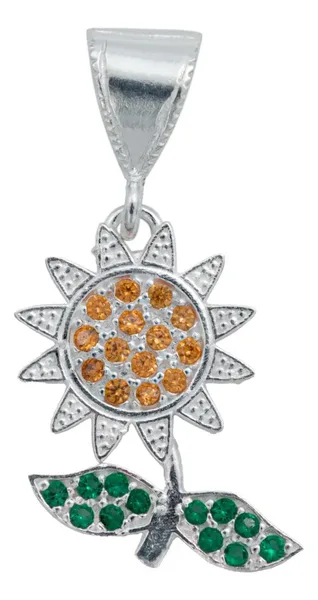 Dije Flor de Plata .925 con Zirconia Naranja Diseño Floral - Imagen 1