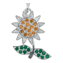 Dije Flor de Plata .925 con Zirconia Naranja Diseño Floral - Imagen 2