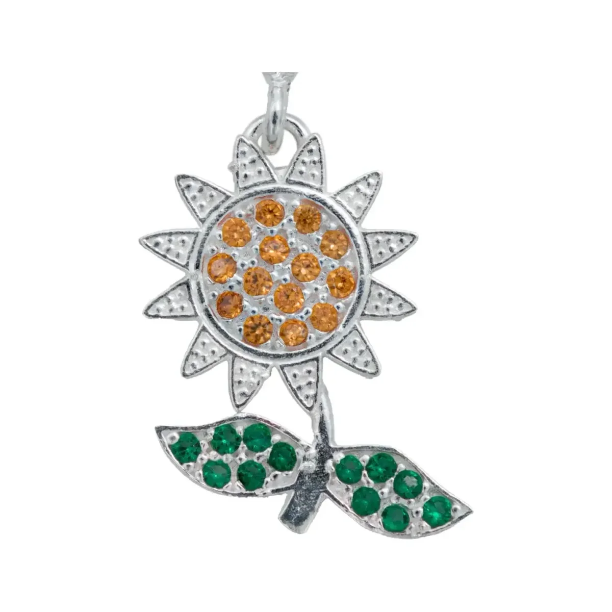 Dije Flor de Plata .925 con Zirconia Naranja Diseño Floral - Imagen 2
