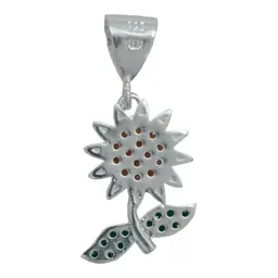 Dije Flor de Plata .925 con Zirconia Naranja Diseño Floral - Imagen 3