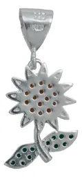 Dije Flor de Plata .925 con Zirconia Naranja Diseño Floral - Imagen 3