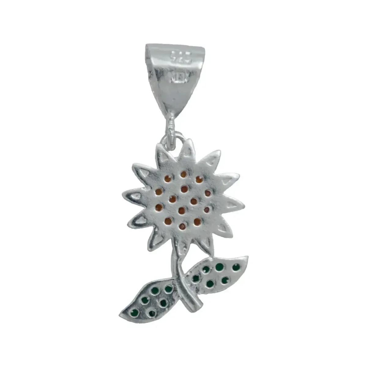 Dije Flor de Plata .925 con Zirconia Naranja Diseño Floral - Imagen 3
