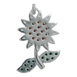 Dije Flor de Plata .925 con Zirconia Naranja Diseño Floral - Imagen 4