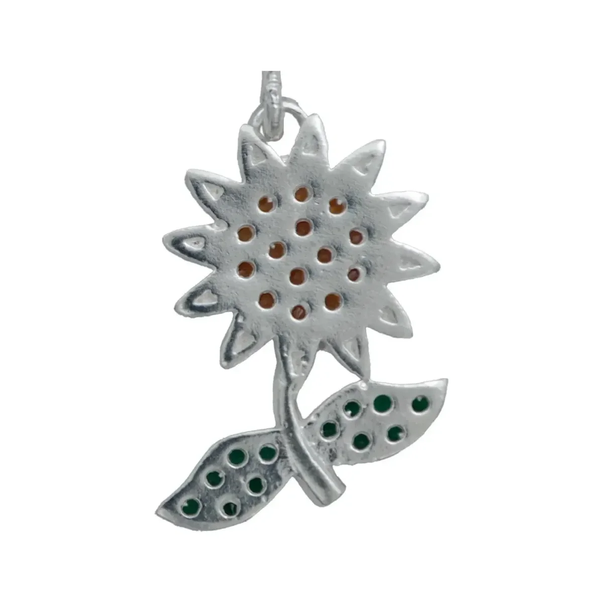 Dije Flor de Plata .925 con Zirconia Naranja Diseño Floral - Imagen 4