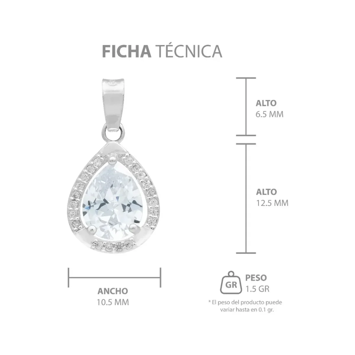 Dije Gota Plata 925 con Zirconias Transparentes para Dama - Imagen 8