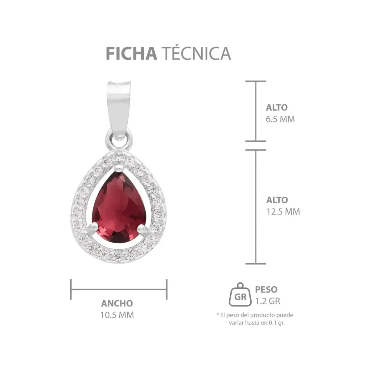 Dije Gota Plata 925 Zirconia Roja para Mujer - Imagen 7