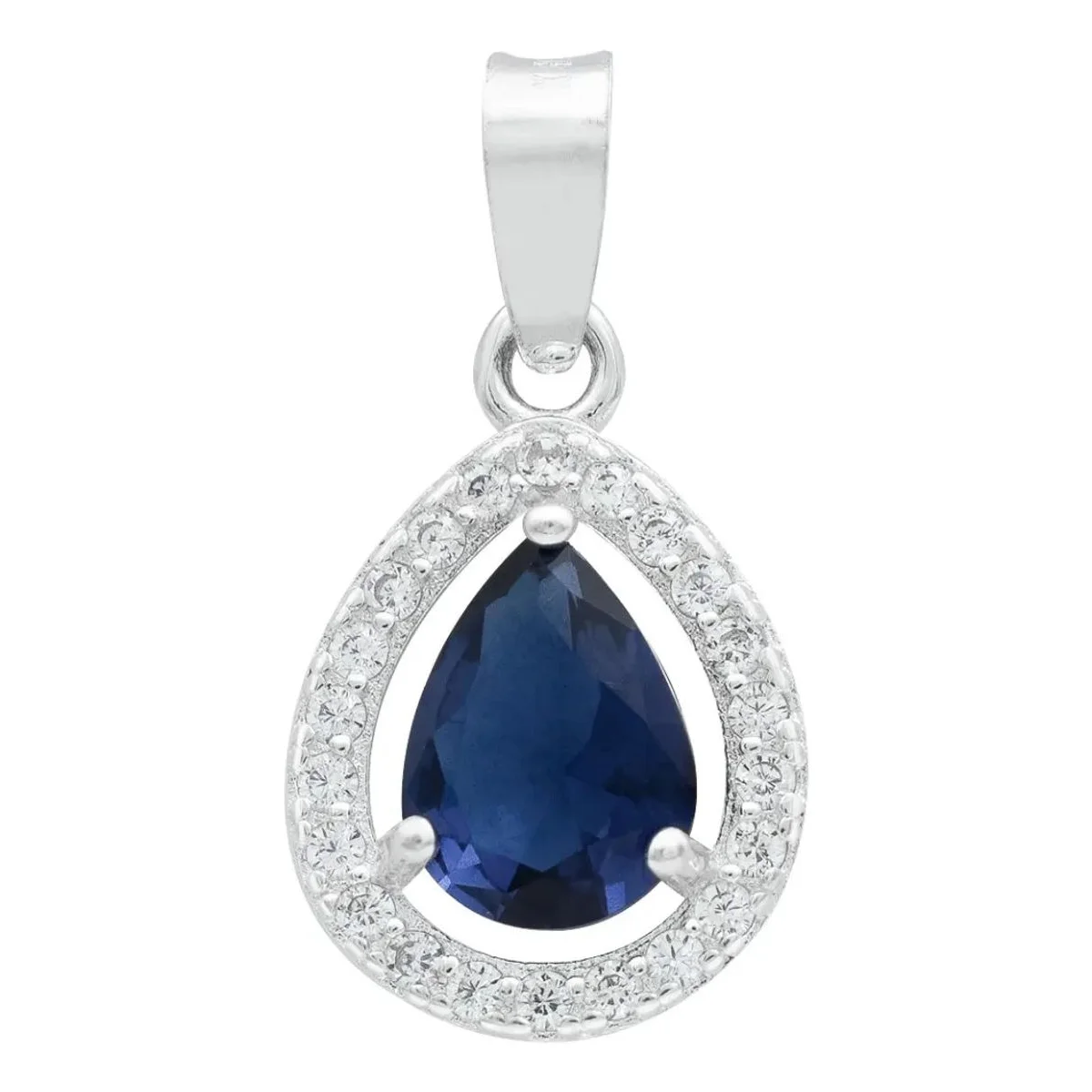 Dije gota de plata 925 con zirconias azules para mujer, diseño minimalista y delicado. Joyería fina con formas orgánicas para