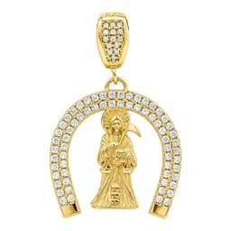 Dije Herradura Santa Muerte de Oro 10k con Zirconia 30 mm - Imagen 1