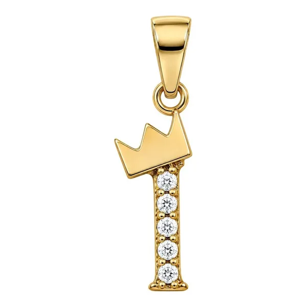 Dije Inicial I con corona de Oro 10k con zirconias incrustadas de 20 mm - Joyaris joyería fina mexicana
