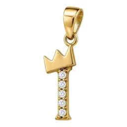 Dije Inicial I con Corona de Oro 10k con Zirconias de 20 mm - Imagen 3