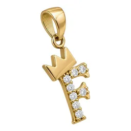 Dije Inicial Letra F con Corona de Oro 10k con Zirconias 20 mm - Imagen 2