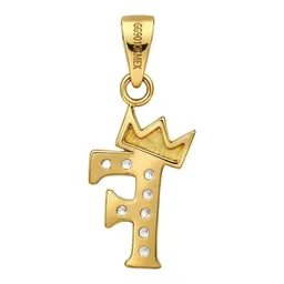 Dije Inicial Letra F con Corona de Oro 10k con Zirconias 20 mm - Imagen 4