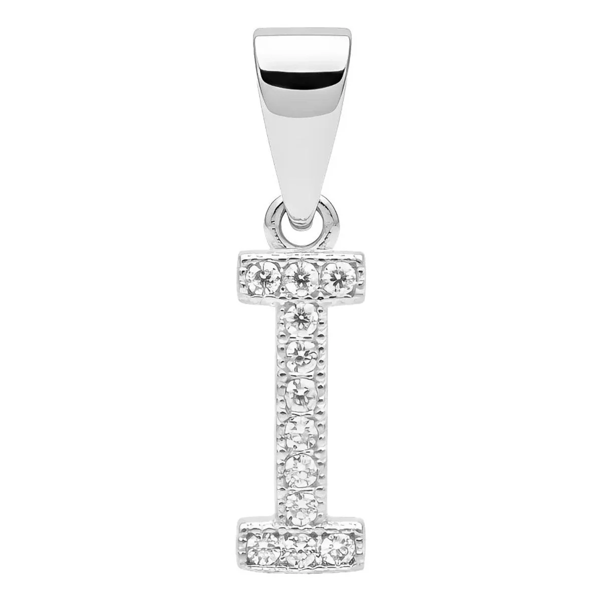 Dije inicial I de Plata 925 con zirconia transparente, colgante personalizado para collares de plata con iniciales.