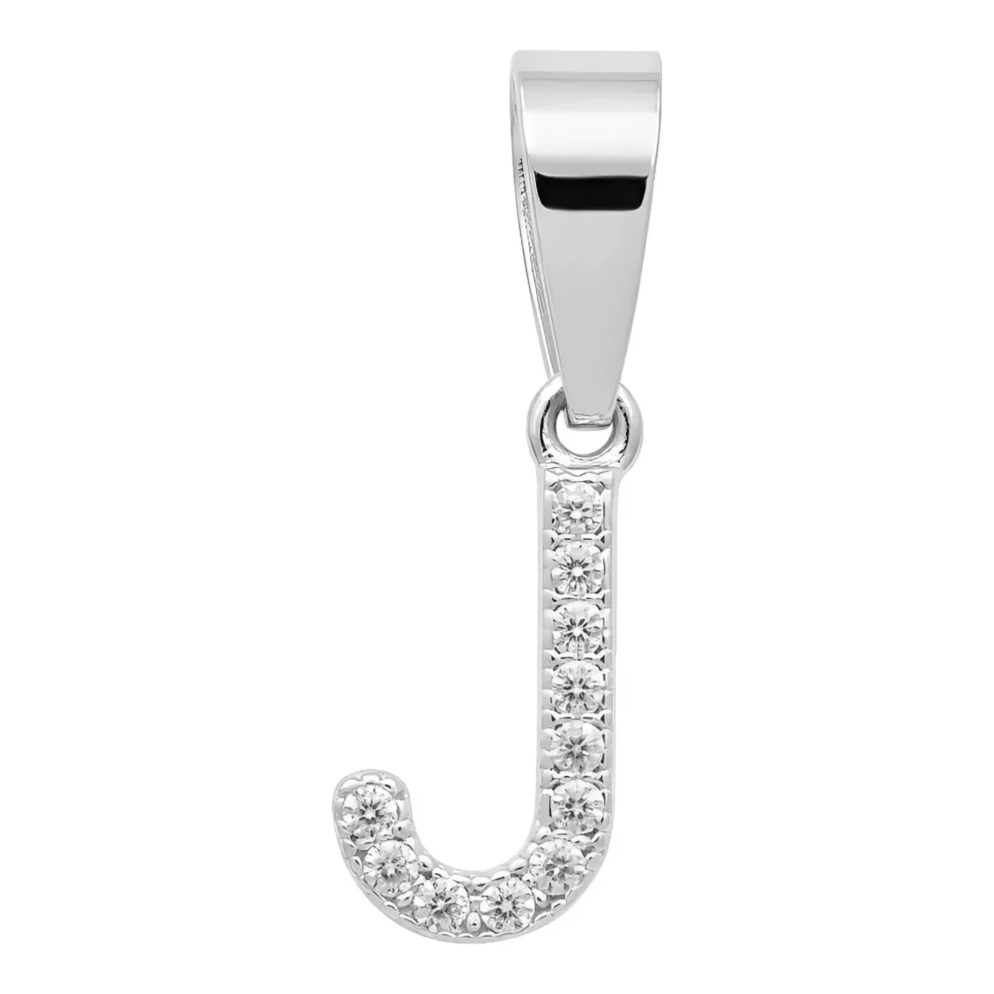 Dije inicial letra J de plata ley .925 con zirconia transparente brillante y broche de perico para collar de mujer