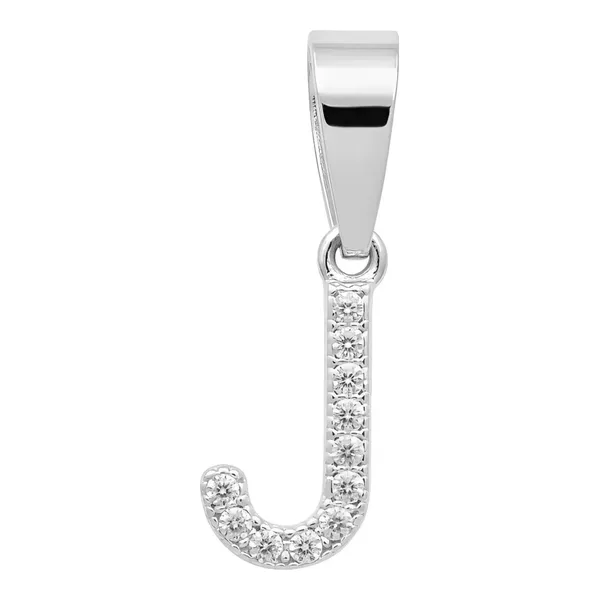 Dije Inicial Letra J Plata 925 con Zirconia Transparente - Imagen 1