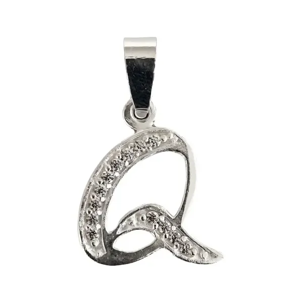 Dije Inicial Letra Q Plata Ley .925 con Zirconias - Imagen 1