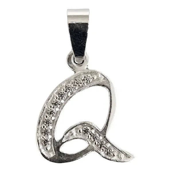 Dije Inicial Letra Q Plata Ley .925 con Zirconias - Imagen 1