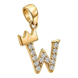 Dije Inicial Letra W con Corona de Oro 10k y Zirconias 20 mm - Imagen 3