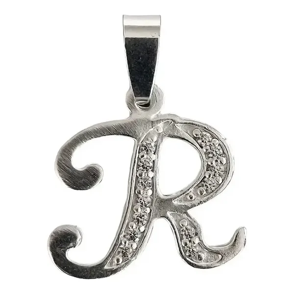Dije Inicial R Plata 925 con Zirconia Transparente - Imagen 1