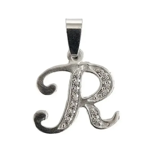 Dije Inicial R Plata 925 con Zirconia Transparente - Imagen 1