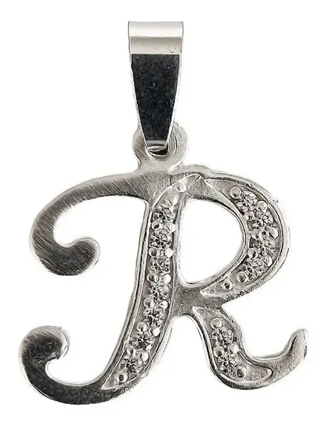 Dije Inicial R Plata 925 con Zirconia Transparente - Imagen 1
