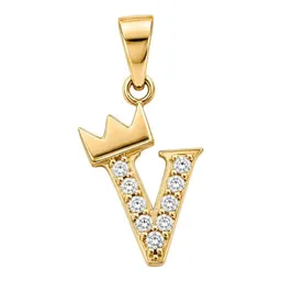 Dije Inicial V con Corona de Oro 10k y Zirconias 20 mm - Imagen 1