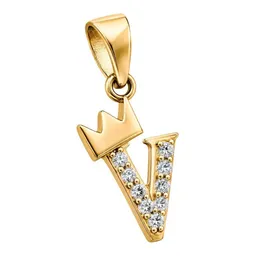 Dije Inicial V con Corona de Oro 10k y Zirconias 20 mm - Imagen 2