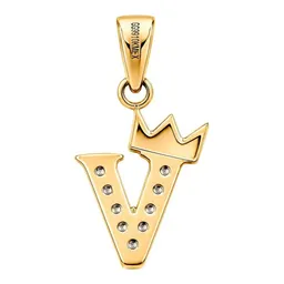 Dije Inicial V con Corona de Oro 10k y Zirconias 20 mm - Imagen 4