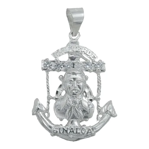Dije Jesús Malverde Ancla Plata 925 con Zirconia Transparente - Imagen 1