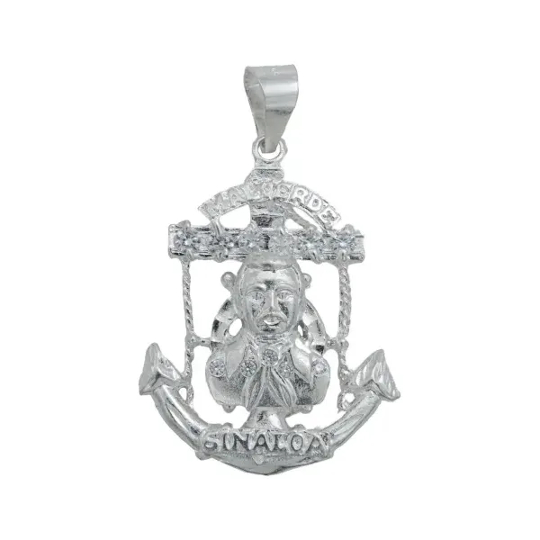 Dije Jesús Malverde Ancla Plata 925 con Zirconia Transparente - Imagen 1