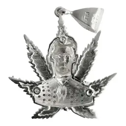 Dije Jesús Malverde Cannabis Tricolor de Plata .925 con Zirconia - Imagen 2