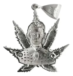 Dije Jesús Malverde Cannabis Tricolor Plata .925 con Zirconi - Imagen 2