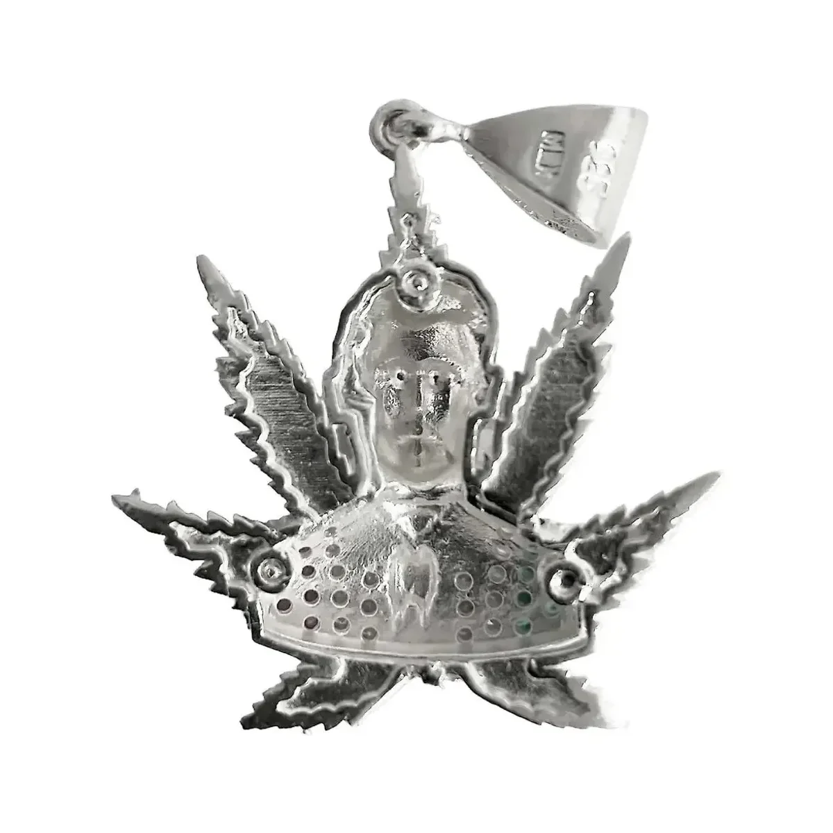 Dije Jesús Malverde Cannabis Tricolor Plata .925 con Zirconi - Imagen 2