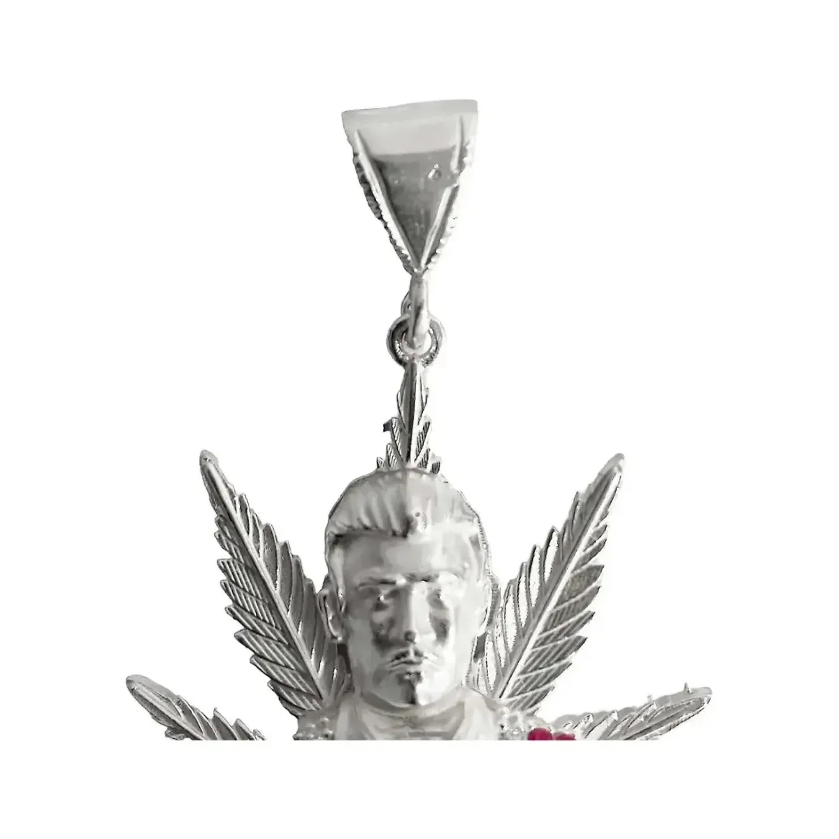 Dije Jesús Malverde Cannabis Tricolor Plata .925 con Zirconi - Imagen 3