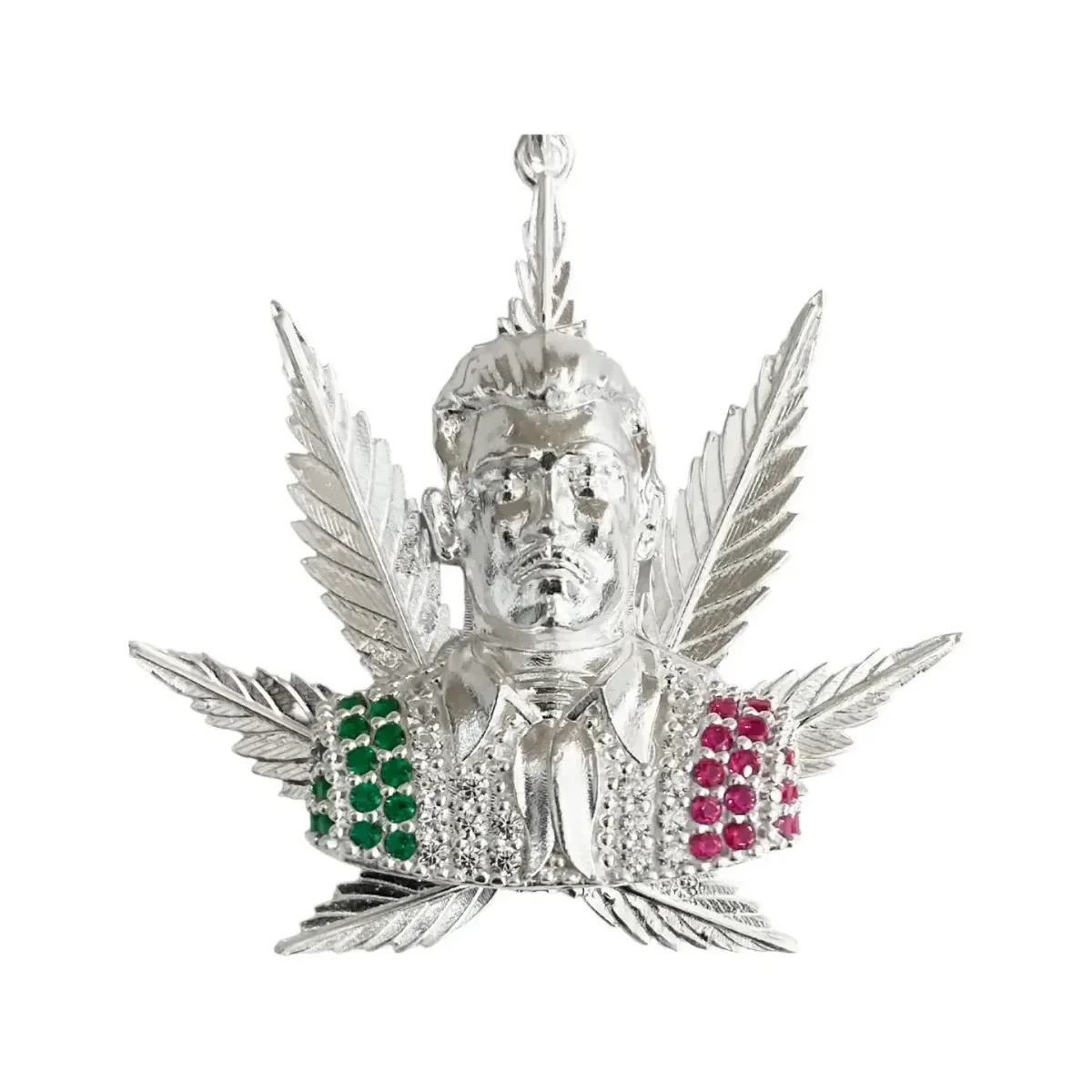 Dije Jesús Malverde Cannabis con Zirconia Plata .925 - Imagen 2