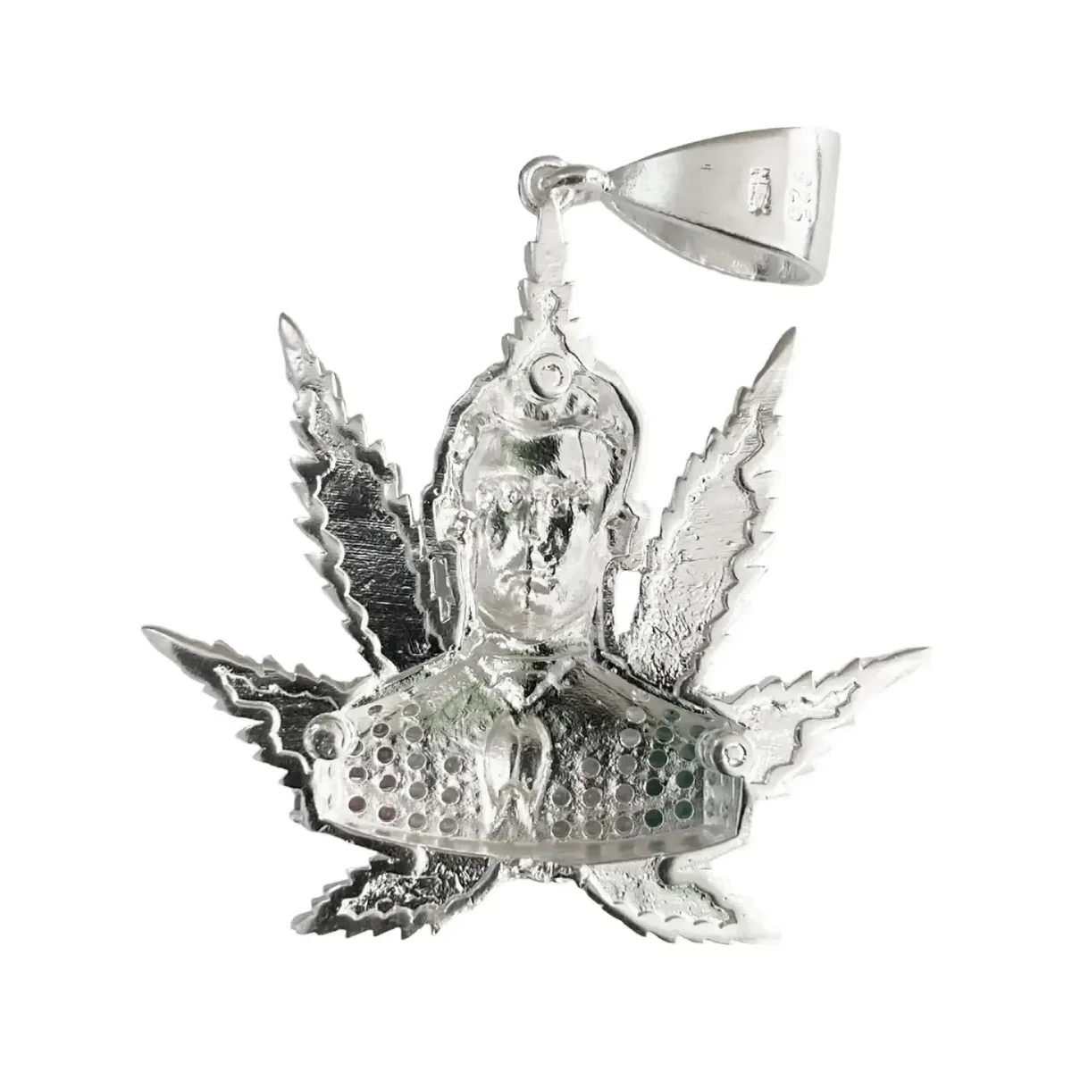 Dije Jesús Malverde Cannabis con Zirconia Plata .925 - Imagen 3