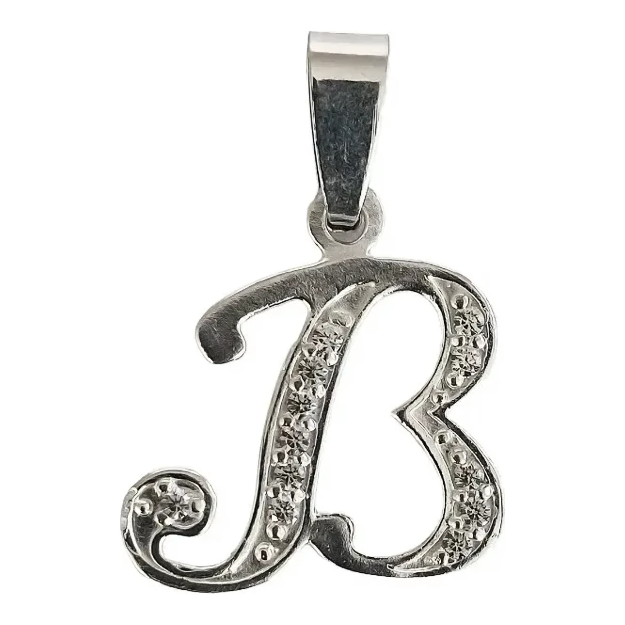 Dije letra B inicial de plata ley 925 con zirconias incrustadas, dije abecedario para collar de mujer en acabado brillante