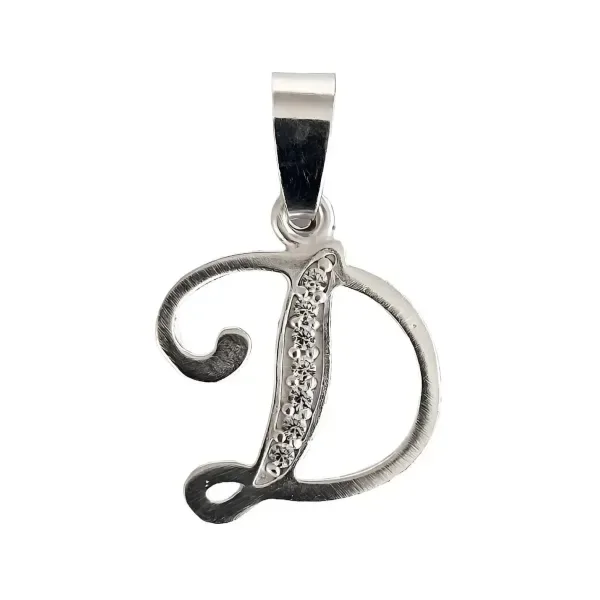 Dije Letra D Plata Ley .925 Zirconia Transparente para Collar Unisex - Imagen 1