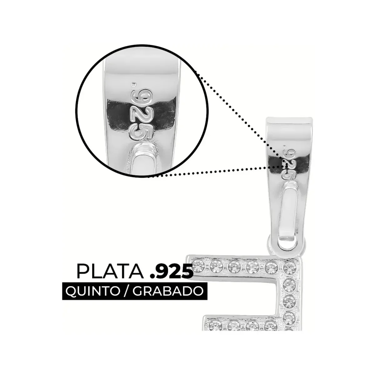 Dije Letra F Plata 925 con Zirconia para Collar - Imagen 3