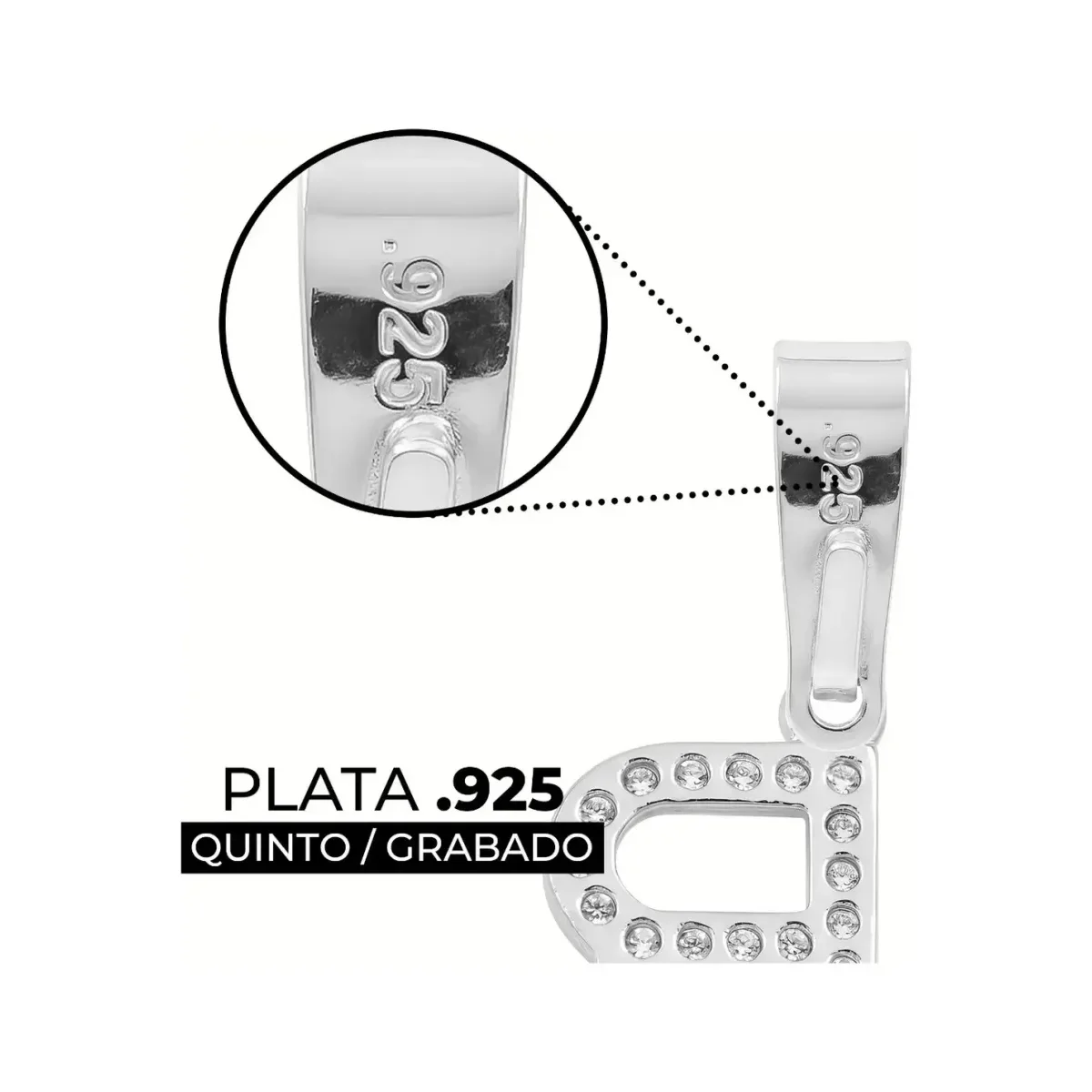 Dije Letra Inicial Plata .925 con Zirconia Transparente - Imagen 3