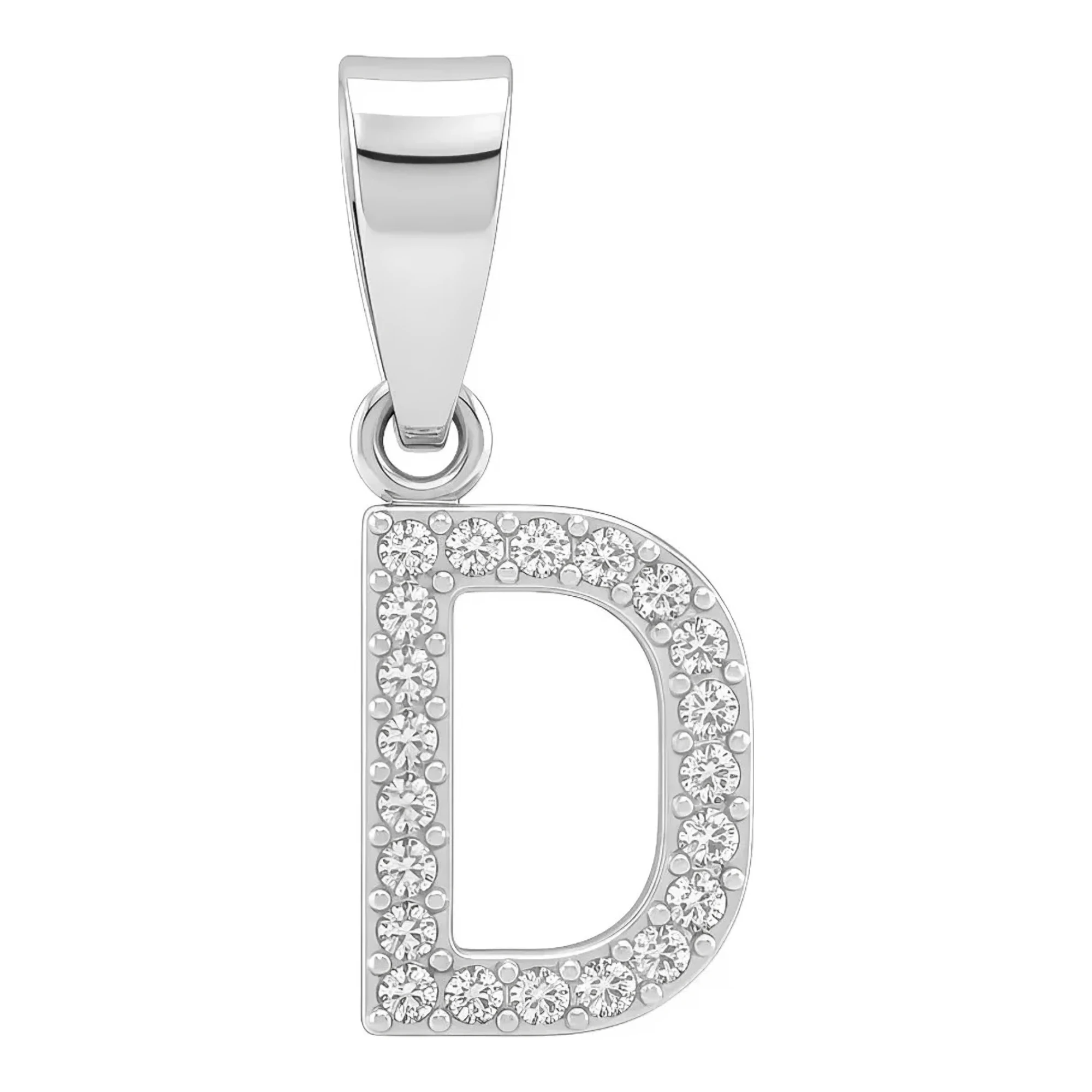 Dije letra inicial plata .925 con zirconia transparente brillante y broche perico en acabado liso para cadena de mujer