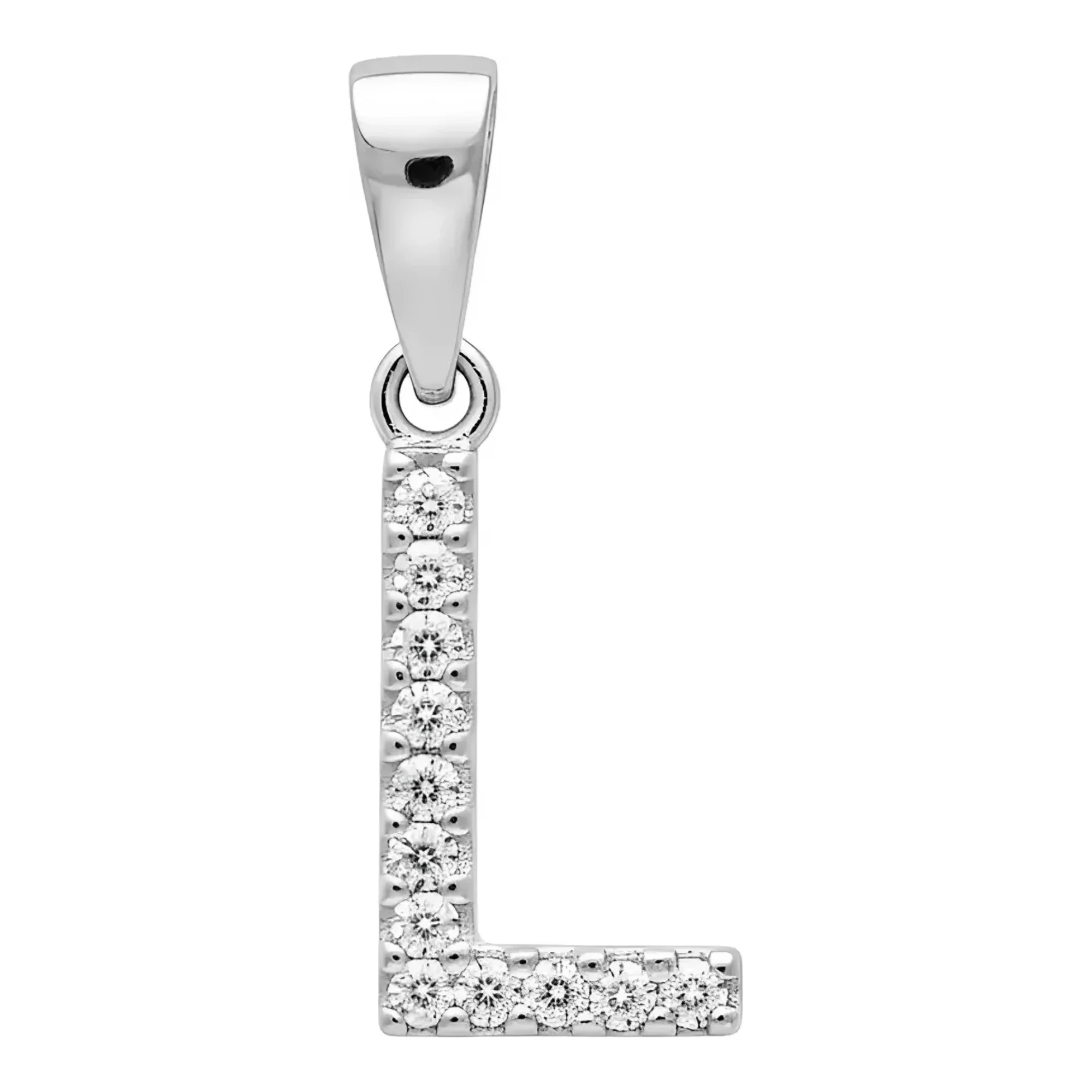 Dije letra inicial plata .925 nacional con zirconias brillantes, acabado liso y broche perico para collar de mujer