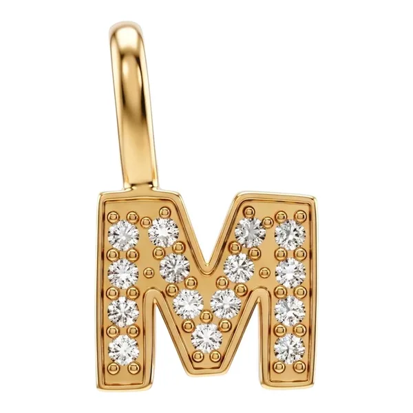 Dije letra M en oro amarillo 10k con incrustación de zirconia - Joyaris joyería fina mexicana
