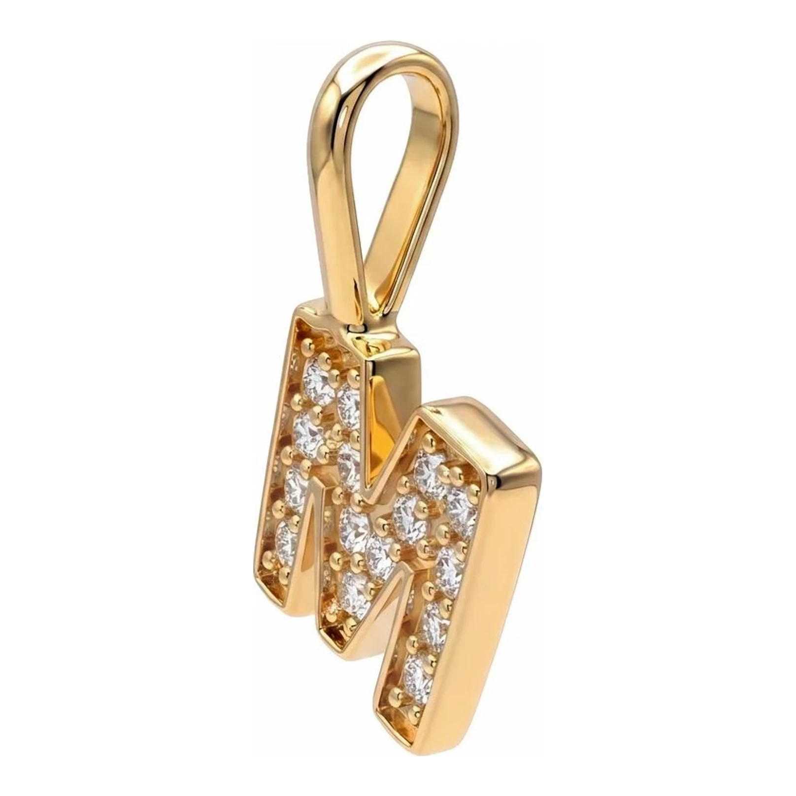 Dije Letra M de Oro 10k Amarillo con Zirconia - Imagen 2