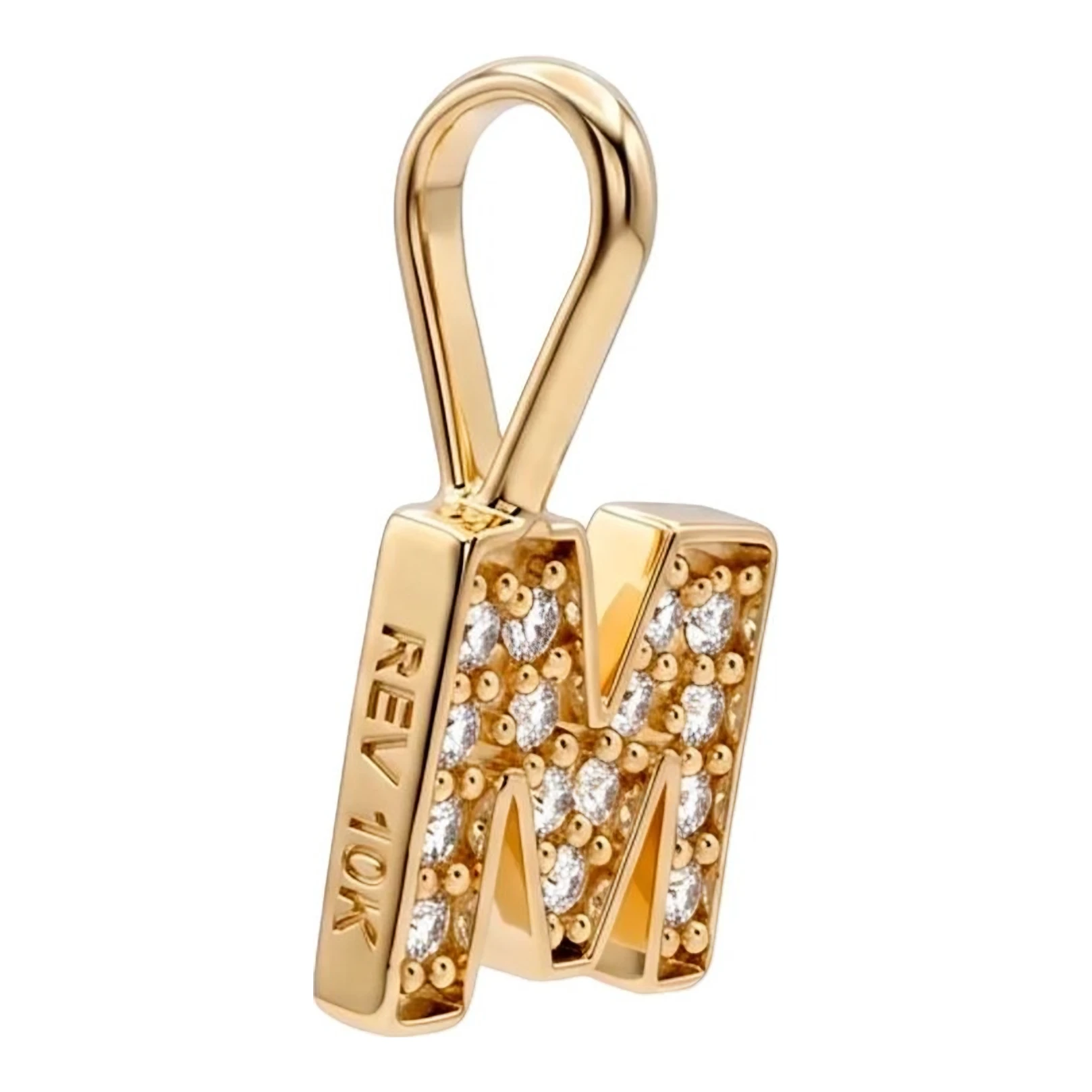 Dije Letra M de Oro 10k Amarillo con Zirconia - Imagen 3
