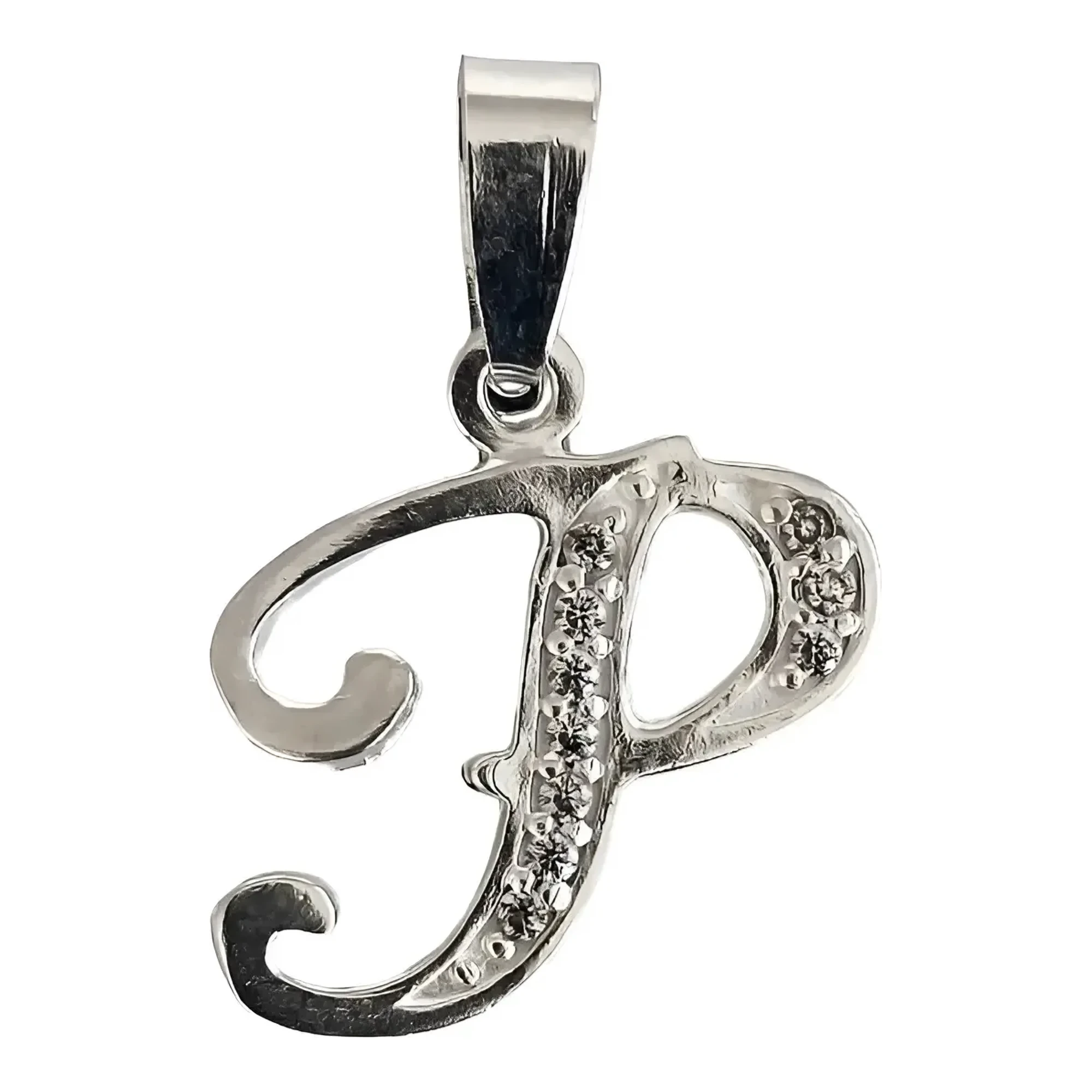 Dije letra inicial con circonias P en auténtica Plata .925 nacional blanca brillante con resplandor elegante para mujer