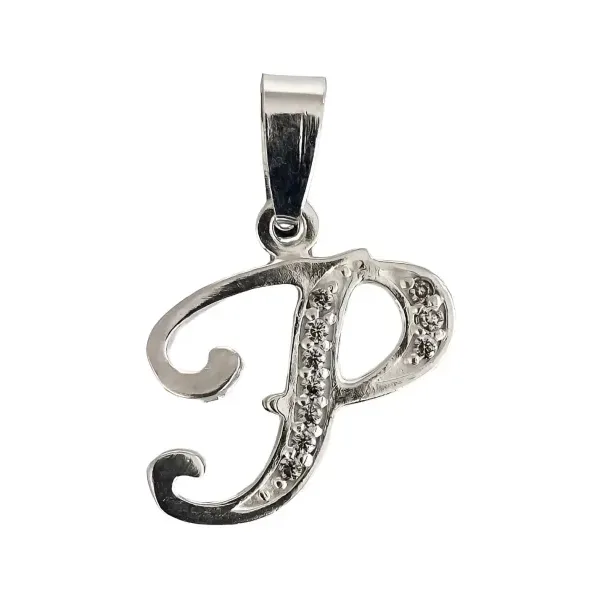 Dije Letra P Inicial Plata 925 Zirconia Brillante - Imagen 1