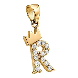 Dije Letra R con Corona de Oro 10k con Zirconias de 20 mm - Imagen 2